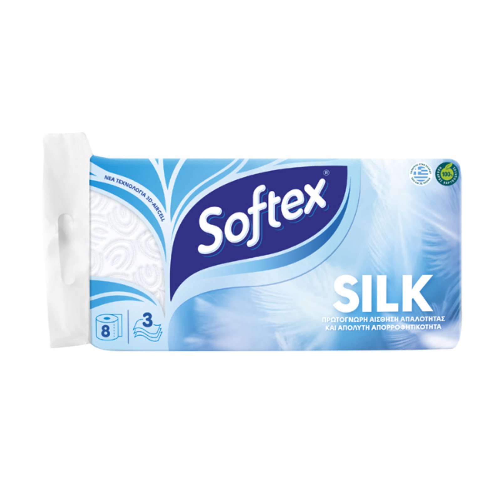 image of Softex Silk Χαρτί Υγείας 3 φύλλων 8άρι 760 g