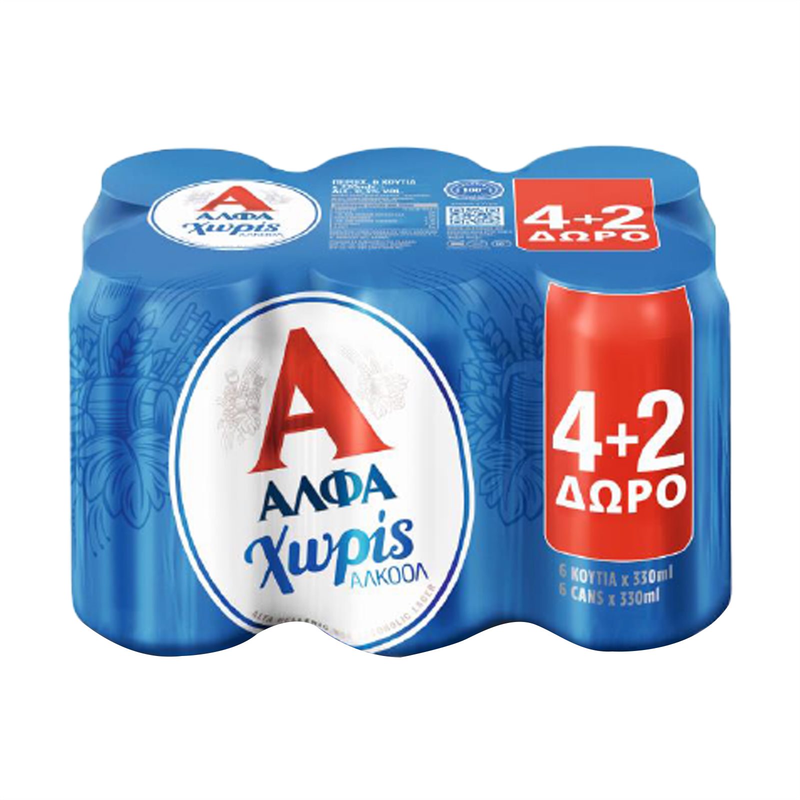 image of ΑΛΦΑ Μπίρα Χωρίς Αλκοόλ 4x330ml +2 Δώρο