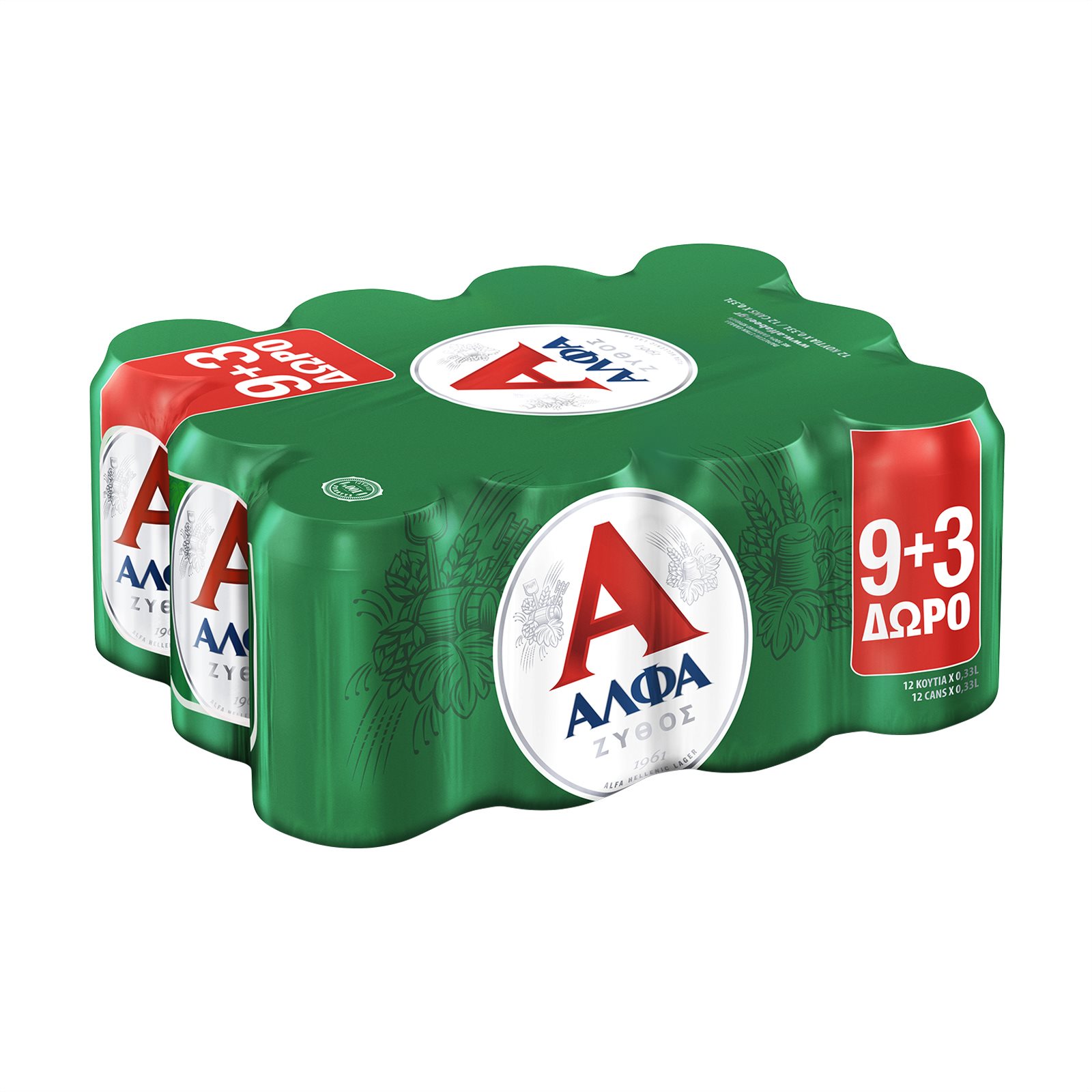 image of ΑΛΦΑ Μπίρα Lager 9x330ml +3 Δώρο