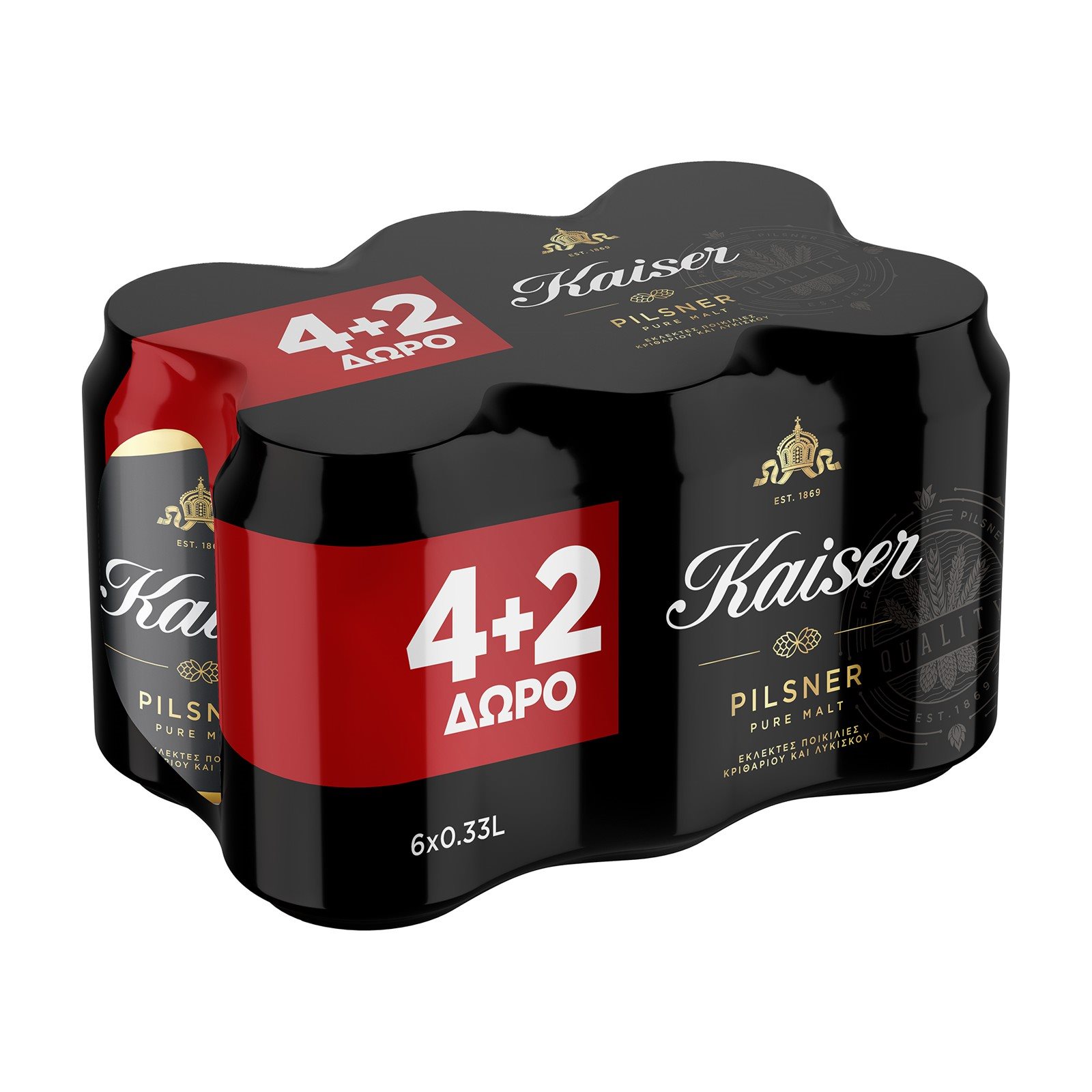 image of KAISER Μπίρα Pils 4x330ml +2 Δώρο