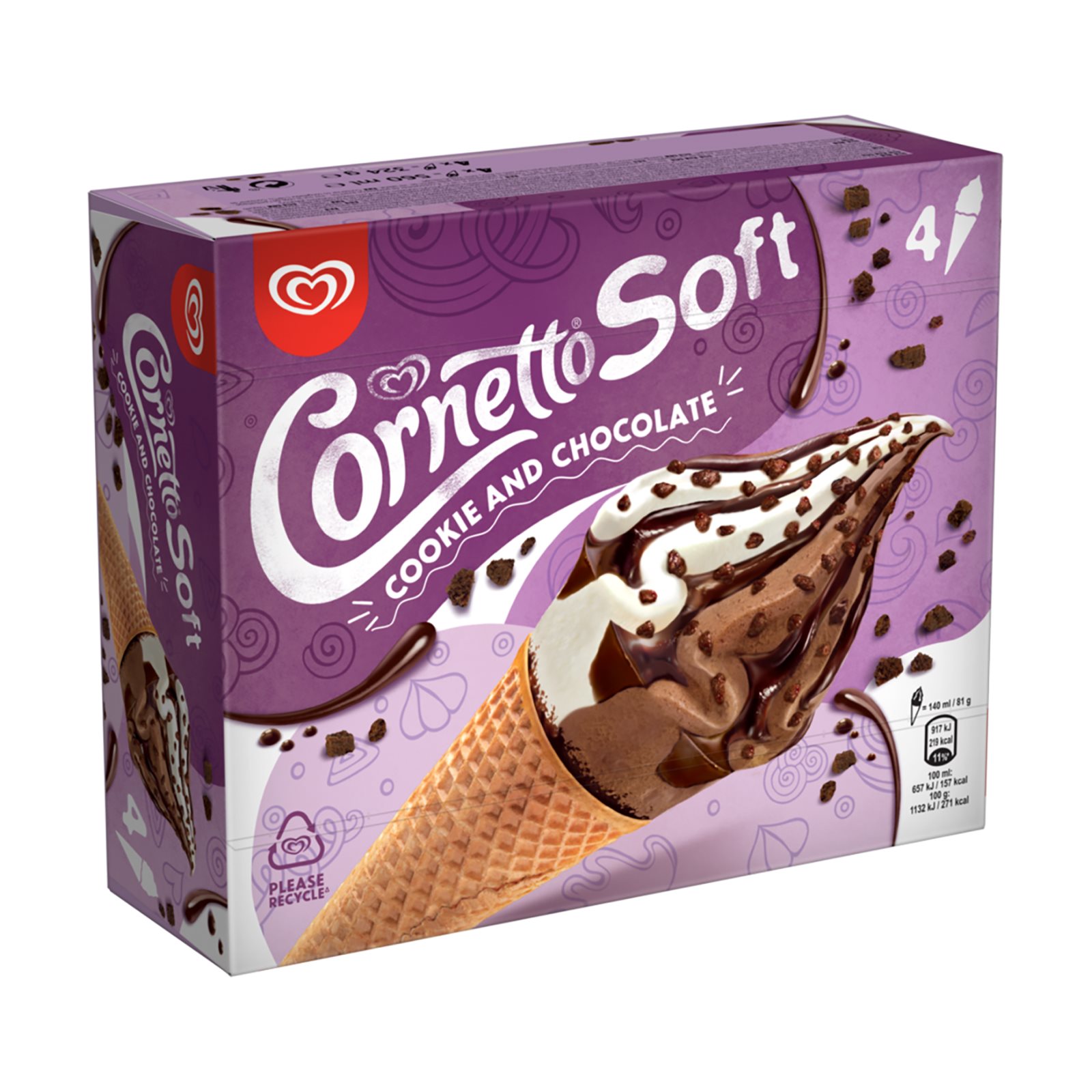 image of CORNETTO Soft Παγωτό Πύραυλος Cookies & Chocolate 4τεμ 324gr (560ml)