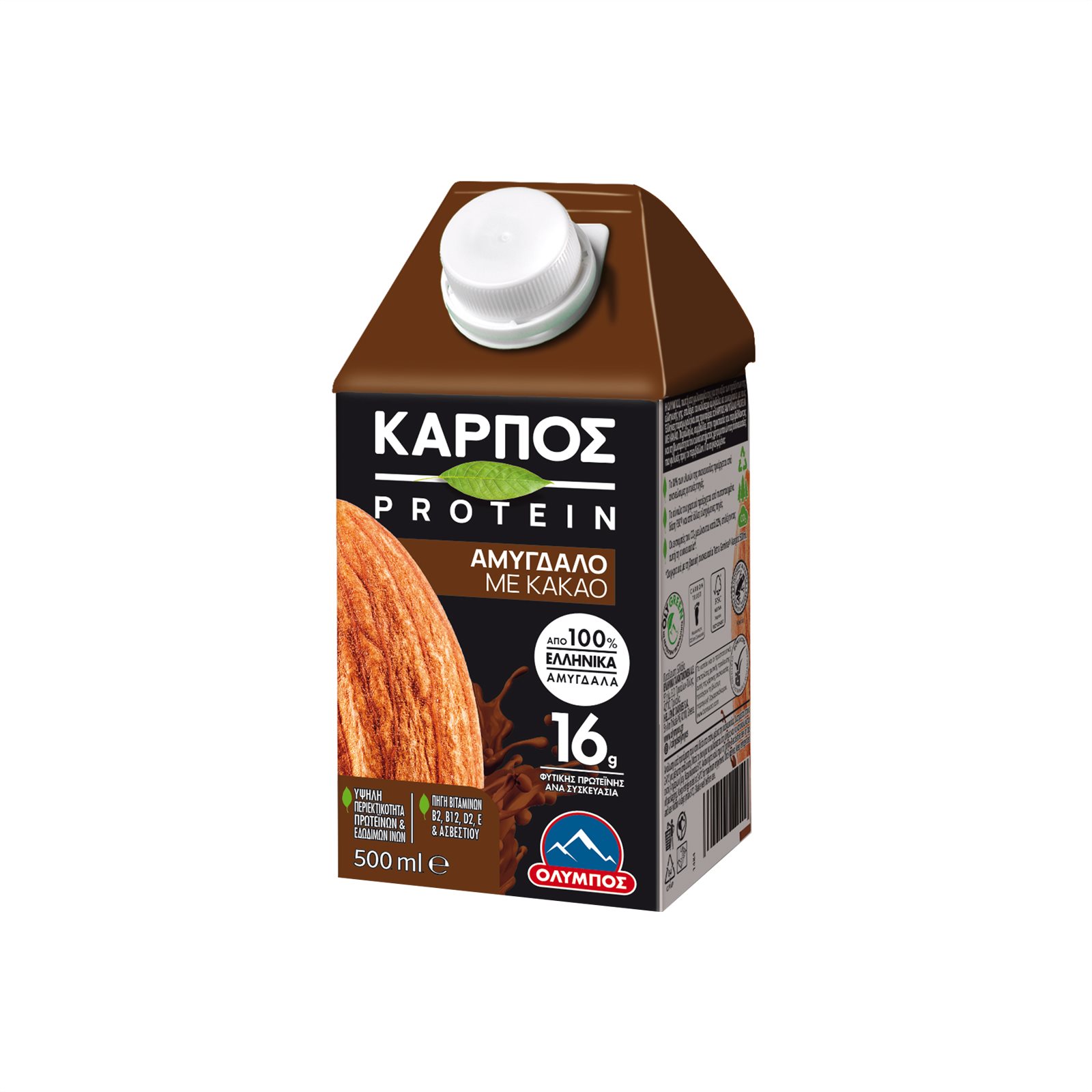 image of ΟΛΥΜΠΟΣ Καρπός Protein Αμύγδαλο Ρόφημα Φυτικό με Κακάο Vegan Χωρίς γλουτένη Χωρίς λακτόζη 500ml