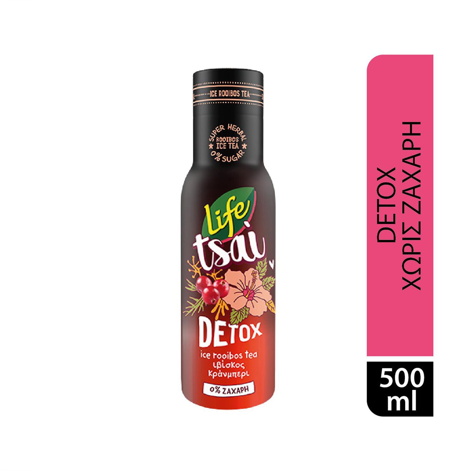 image of LIFE Tsai Ice Tea Detox Rooibos Tea Ιβίσκος Κράνμπερι Χωρίς ζάχαρη 500ml