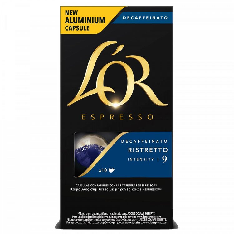 image of L'OR Καφές Espresso Ristretto Decaffeinato σε Κάψουλες συμβατές με μηχανή Nespresso 10x5,2gr