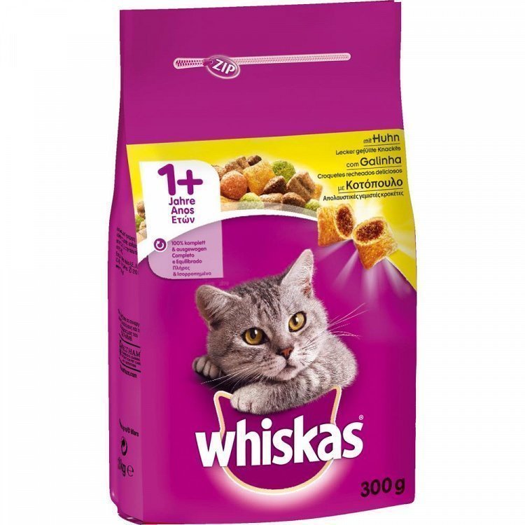 image of WHISKAS Ξηρά Τροφή Γάτας 1+ετών Κροκέτες Γεμιστές με Κοτόπουλο 300gr