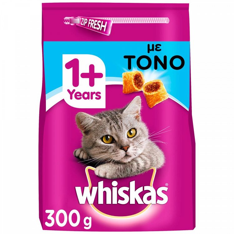 image of WHISKAS Ξηρά Τροφή Γάτας 1+ετών Κροκέτες Γεμιστές με Τόνο 300gr