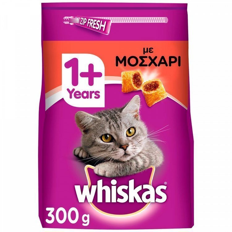 image of WHISKAS Ξηρά Τροφή Γάτας 1+ετών Κροκέτες Γεμιστές με Μοσχάρι 300gr