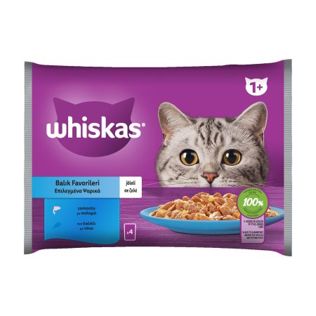 image of WHISKAS Υγρή Τροφή Γάτας 1+ετών Επιλεγμένα Ψαρικά σε ζελέ 4x85gr