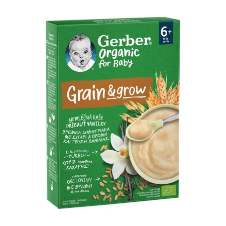 image of GERBER Grain & Grow Κρέμα με Σιτάρι & Βρόμη με Γεύση Βανίλιας από 6+ μηνών Βιολογική Χωρίς προσθήκη ζάχαρης 200gr