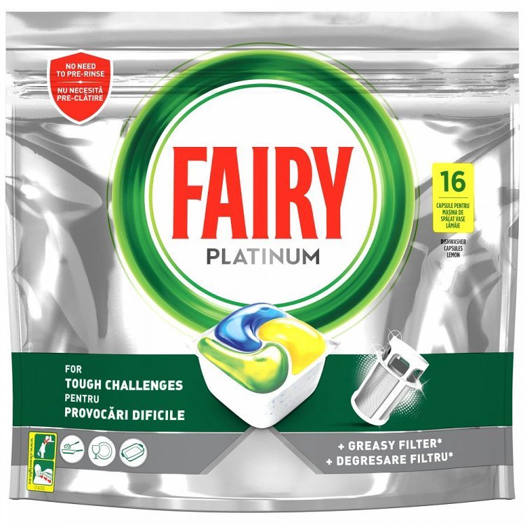 image of FAIRY Platinum Απορρυπαντικό Πλυντηρίου Πιάτων Ταμπλέτες Λεμόνι 16τεμ