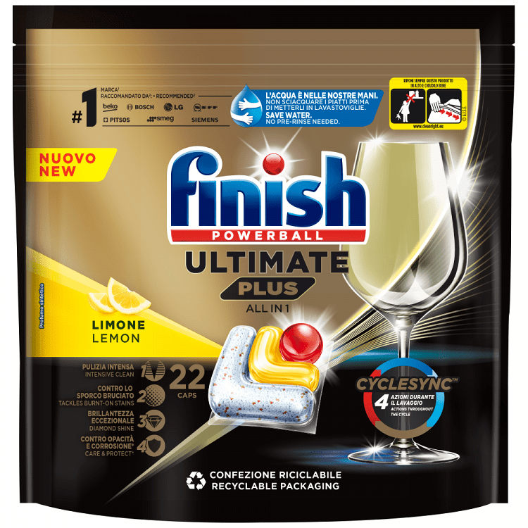 image of FINISH Powerball Ultimate Plus All in 1 Απορρυπαντικό Πλυντηρίου Πιάτων Ταμπλέτες Λεμόνι 22τεμ