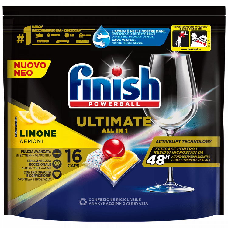 image of FINISH | Κάψουλες Πλυντηρίου Πιάτων Ultimate All in 1 Λεμόνι 16 Tεμάχια