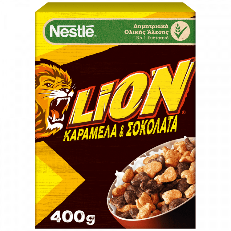 image of NESTLE Lion Δημητριακά Ολικής Άλεσης με Σοκολάτα & Καραμέλα 400gr