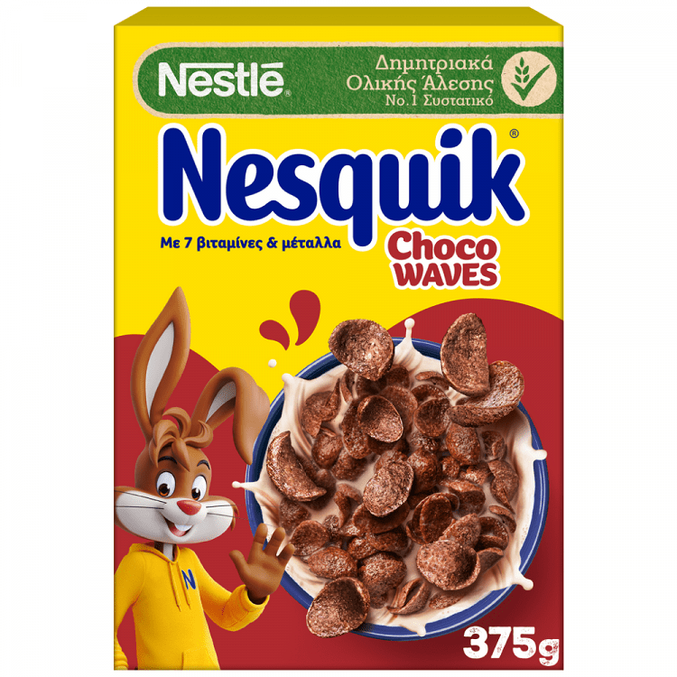 image of NESTLE Nesquik Δημητριακά Ολικής Άλεσης Choco Waves 375gr