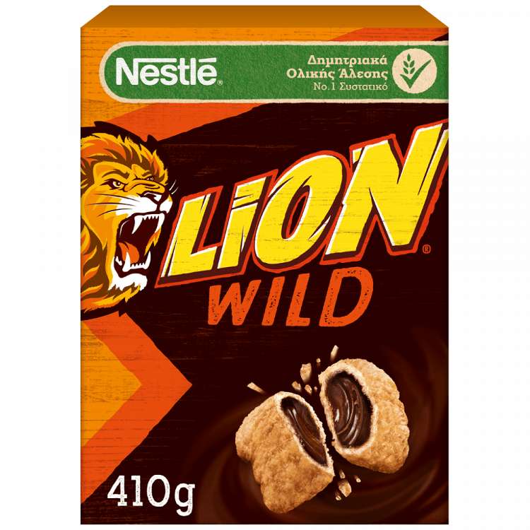 image of NESTLE Lion Wild Δημητριακά Ολικής Άλεσης με Σοκολάτα & Καραμέλα 410gr