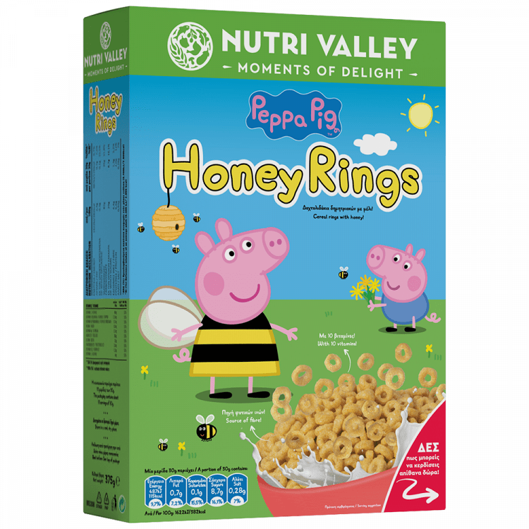 image of Nutri Valley Peppa Pig Honey Rings Δημητριακά Με Μέλι 375γρ