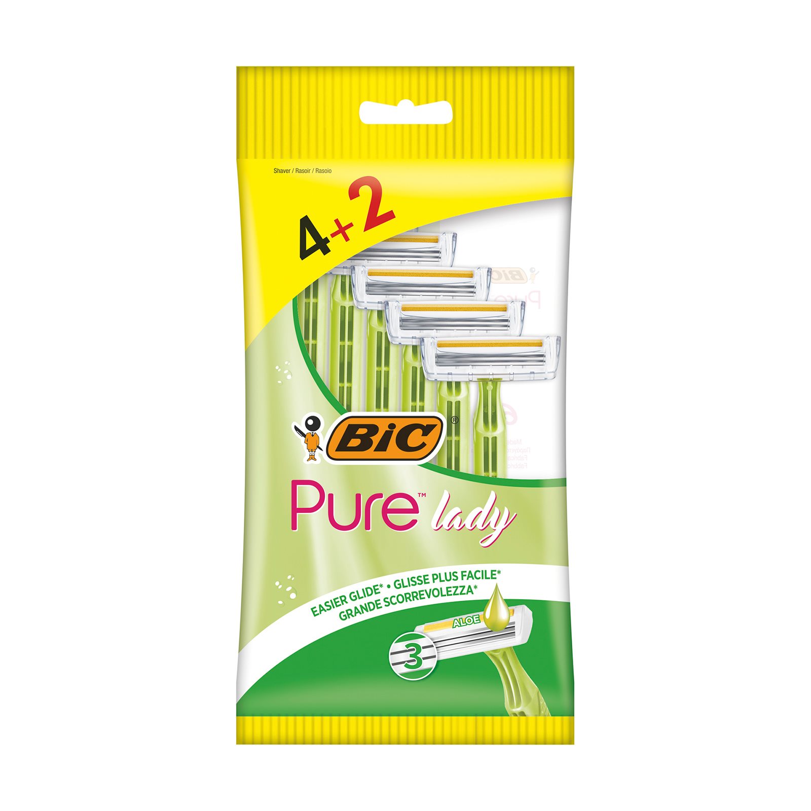 image of BIC Pure 3 Lady Ξυραφάκια Μιας Χρήσης 3 Λεπίδες 4τεμ +2 Δώρο