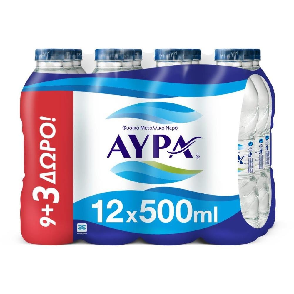 image of Αύρα Φυσικό Μεταλλικό Νερό 9+3 Δώρο 500ml (12x500ml)