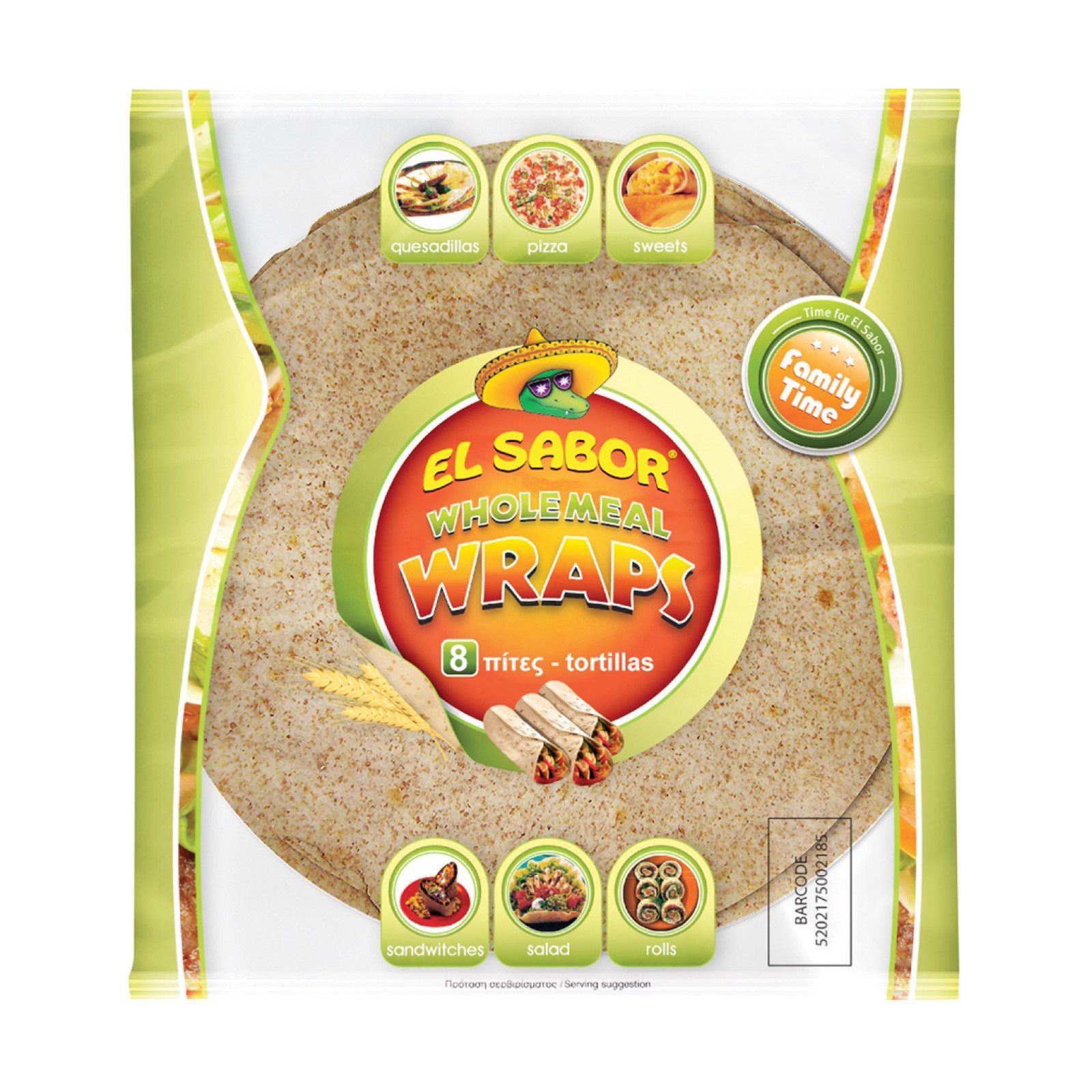 image of EL SABOR Wholemeal Wraps Πίτες Τορτίγια Ολικής Άλεσης 8τεμ 320gr