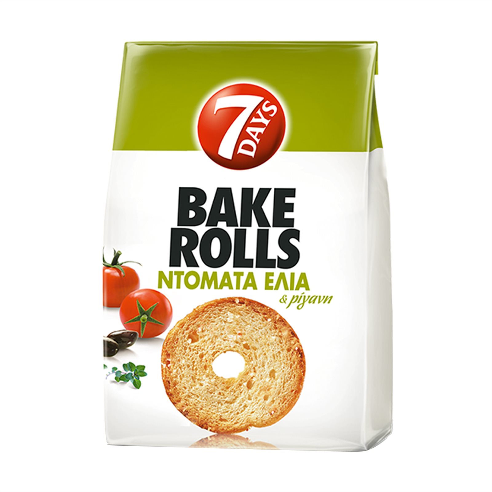 image of 7DAYS Bake Rolls Παξιμαδάκια Ντομάτα Ελιά & Ρίγανη 150gr