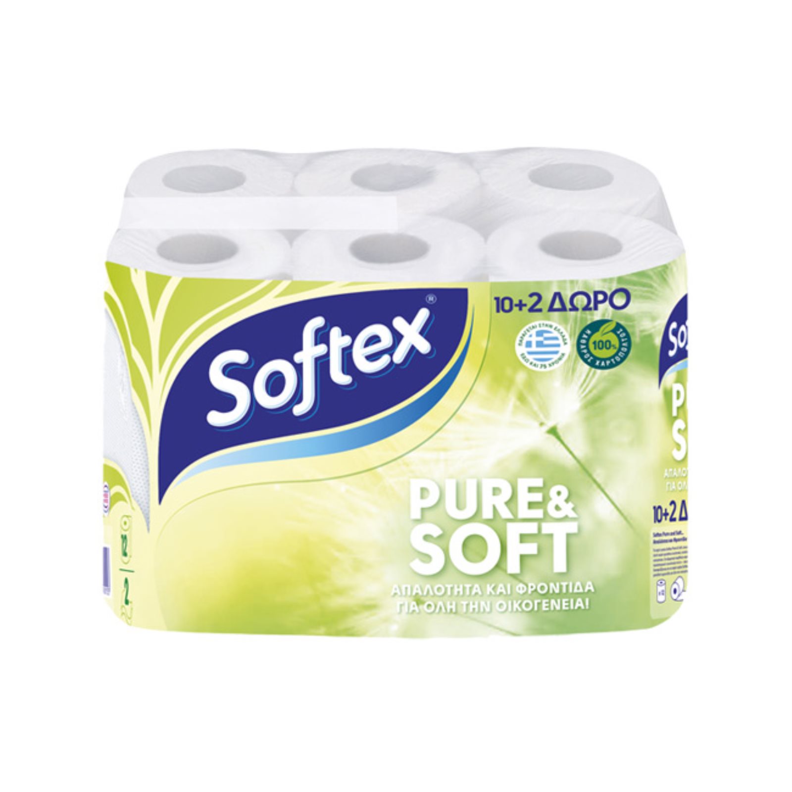 image of SOFTEX Pure & Soft Χαρτί Υγείας 2 Φύλλων 10τεμ +2δώρο 744gr