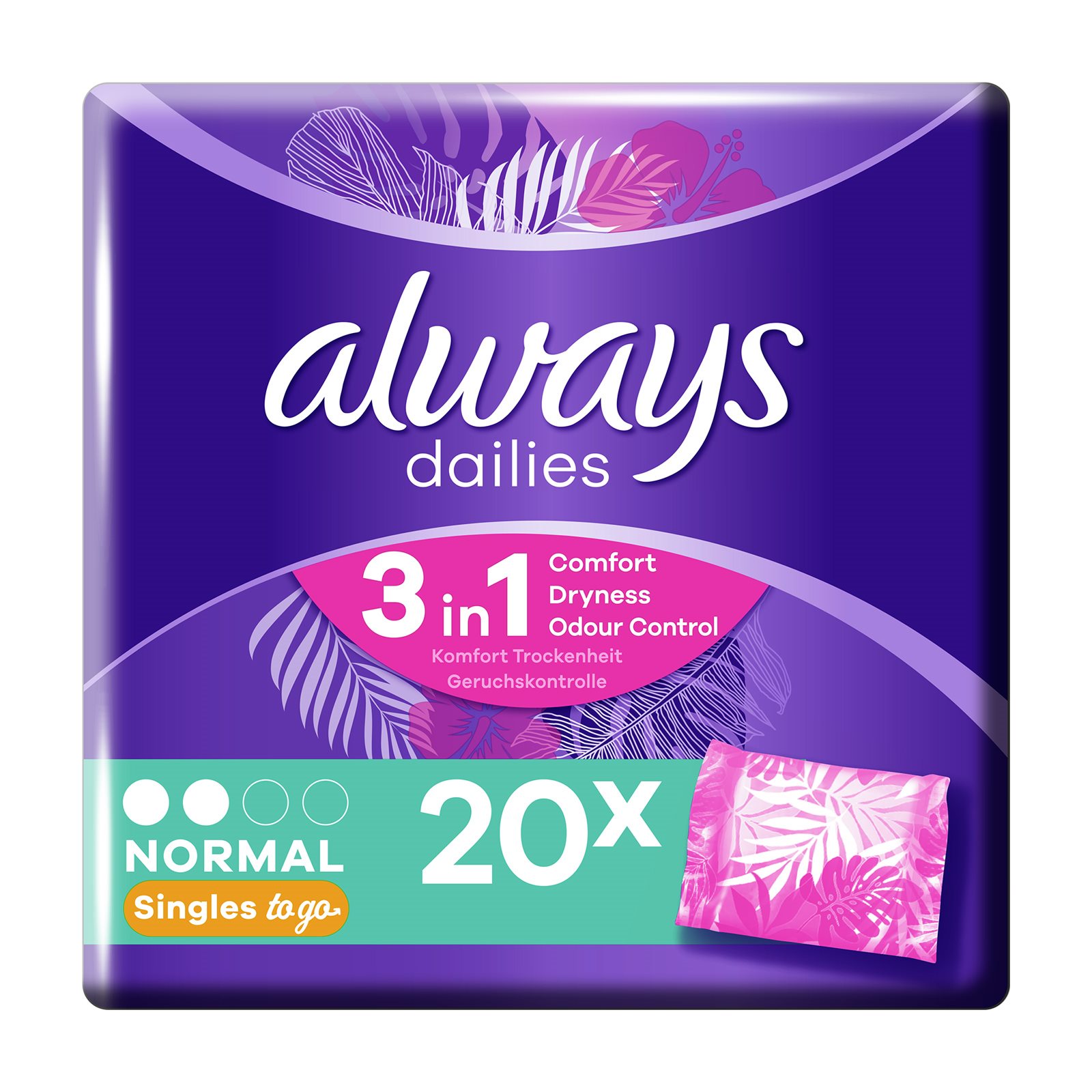 image of ALWAYS Dailies Singles To Go Σερβιετάκια Normal 20τεμ