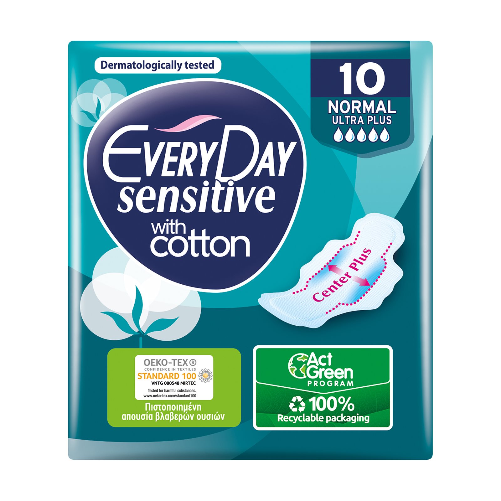 image of EVERYDAY Sensitive Cotton Σερβιέτες Ultra Plus Normal 10τεμ