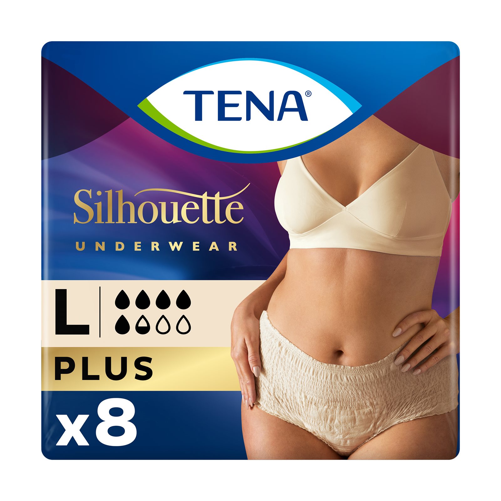 image of TENA Silhouette Plus High Waist Εσώρουχα Ακράτειας Large Creme 8τεμ