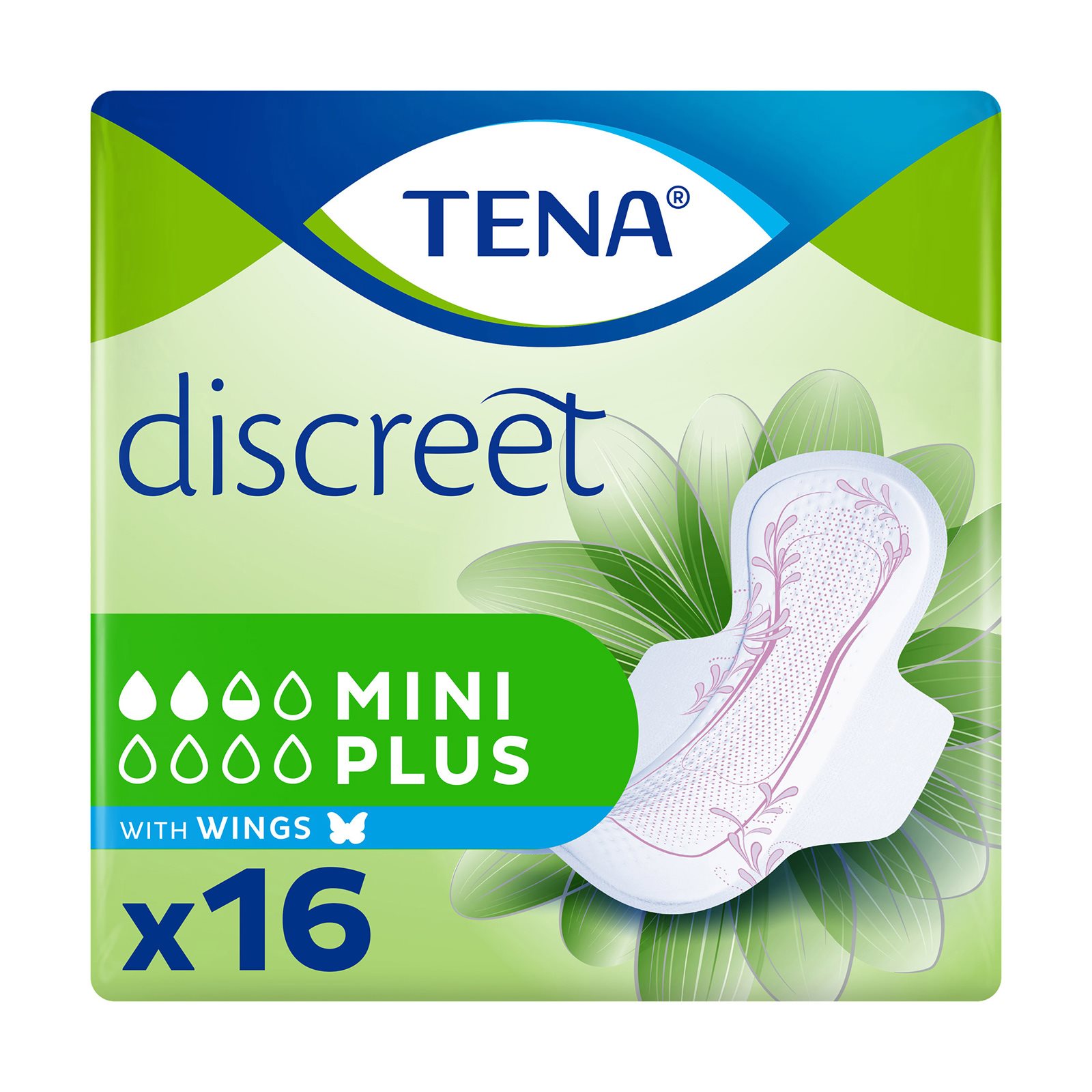 image of TENA Discreet Σερβιέτες Ακράτειας Mini Plus με φτερά 16τεμ