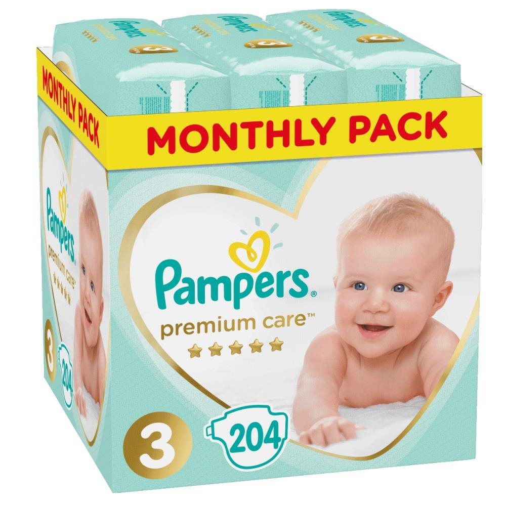 image of Pampers Πάνες Premium Care Monthly Pack (204τεμ) Νο3 (6-10kg)