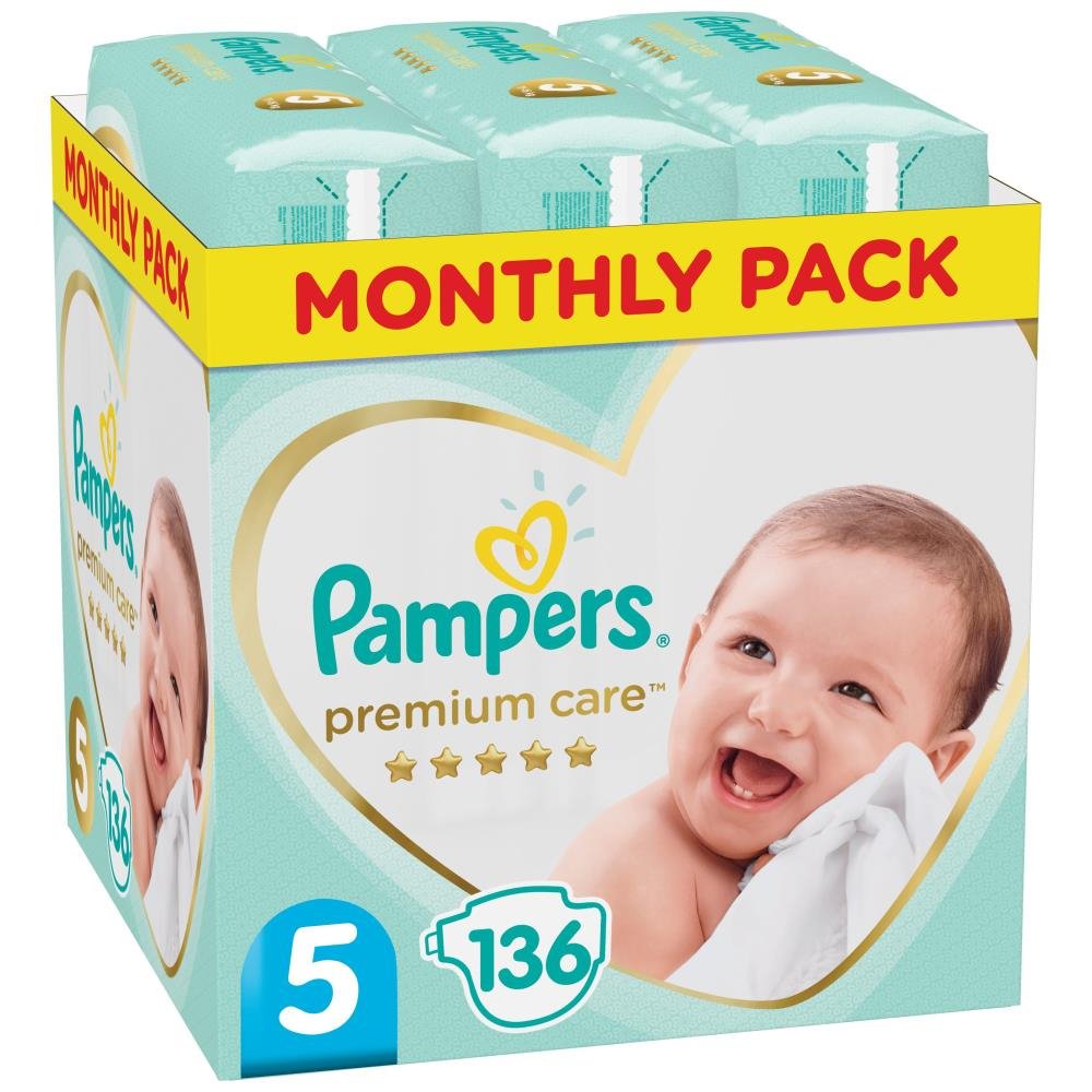 image of Pampers Πάνες Premium Care Monthly Pack (136τεμ) Νο5 (11-16kg)