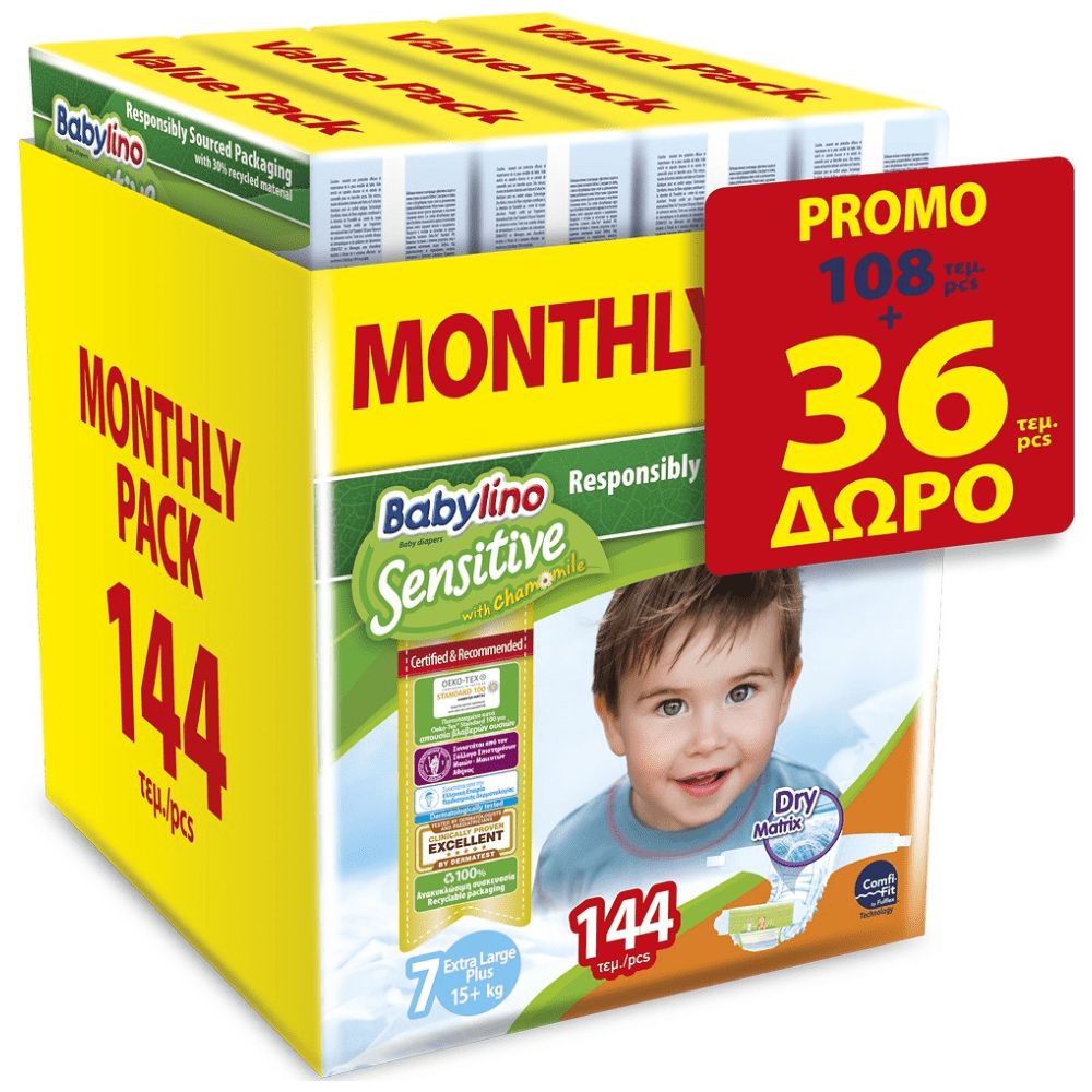 image of Babylino Sensitive Monthly Extra Large Plus N.7 108τεμ+36τεμ Δώρο