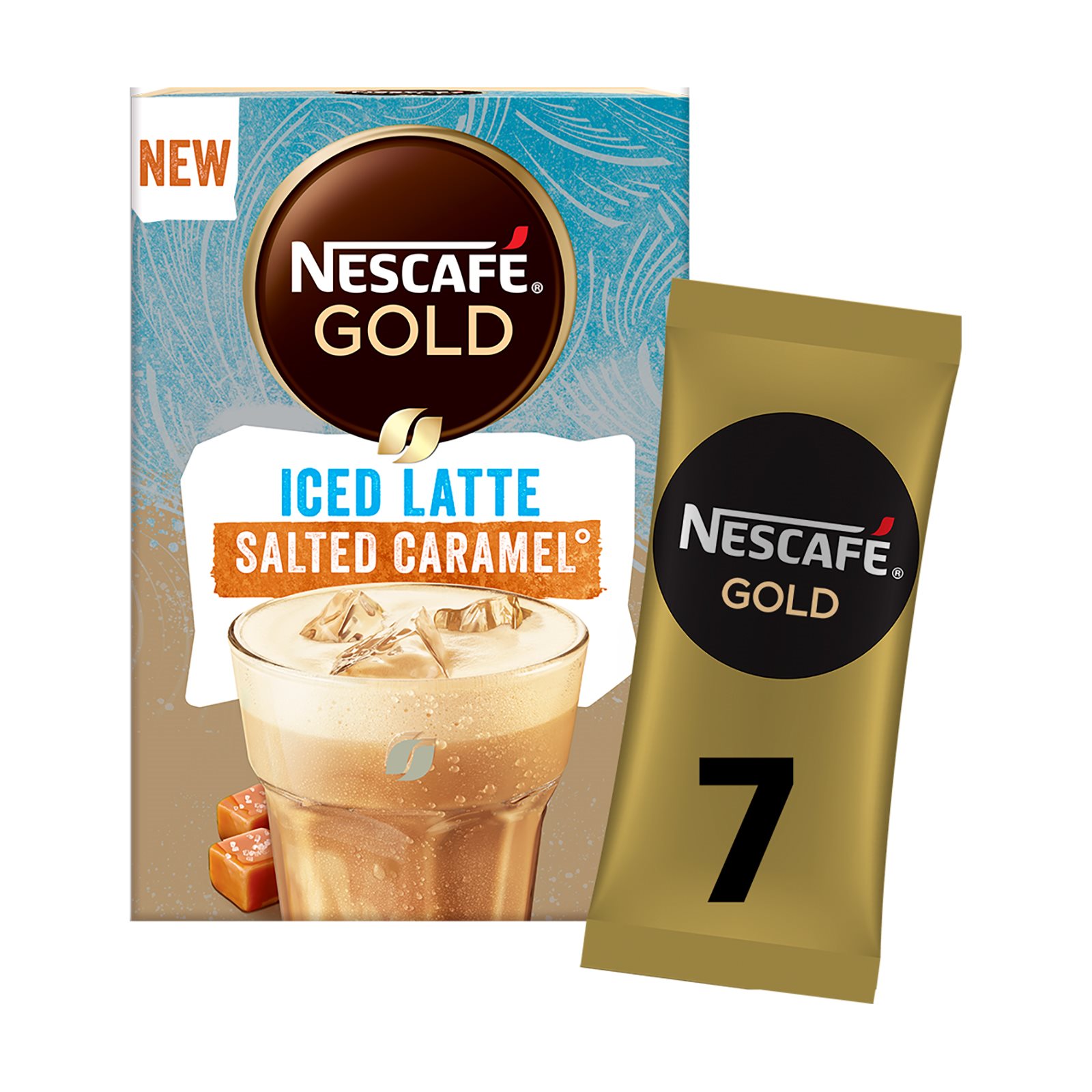 image of NESCAFE Gold Καφές Στιγμιαίος Iced Latte Salted Caramel 7x14,5gr