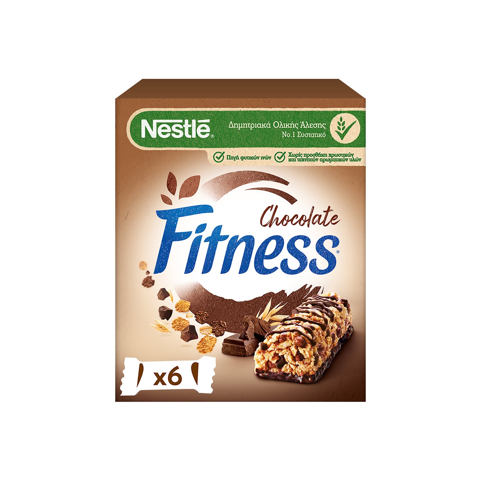 image of NESTLE Fitness Μπάρες Δημητριακών Ολικής Άλεσης με Σοκολάτα 6x23,5gr