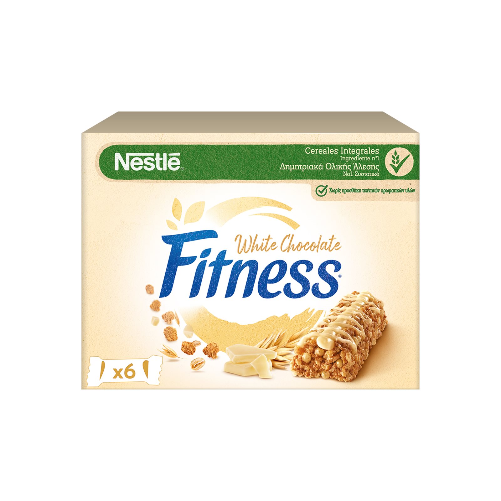 image of NESTLE Fitness Μπάρες Δημητριακών Ολικής Άλεσης με Λευκή Σοκολάτα 6x22,5gr